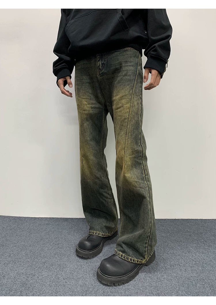 Cleanfit Washed Yellow Slim Flared Jeans