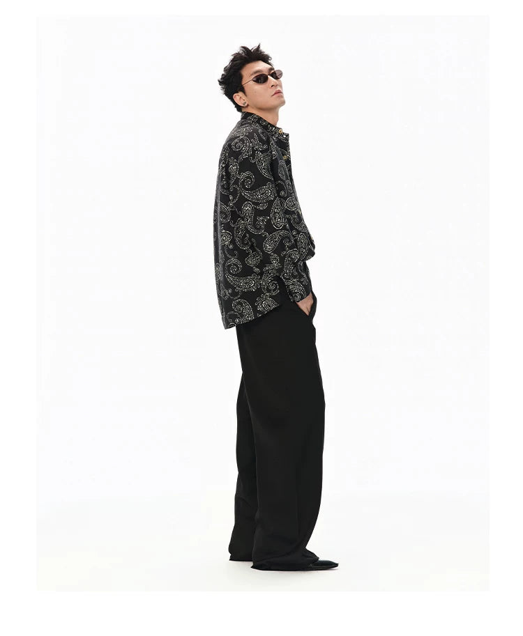 Long Sleeve Collared Paisley Silk Shirt