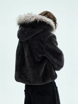 Detachable Fur Collar Fleece Hooded Coat