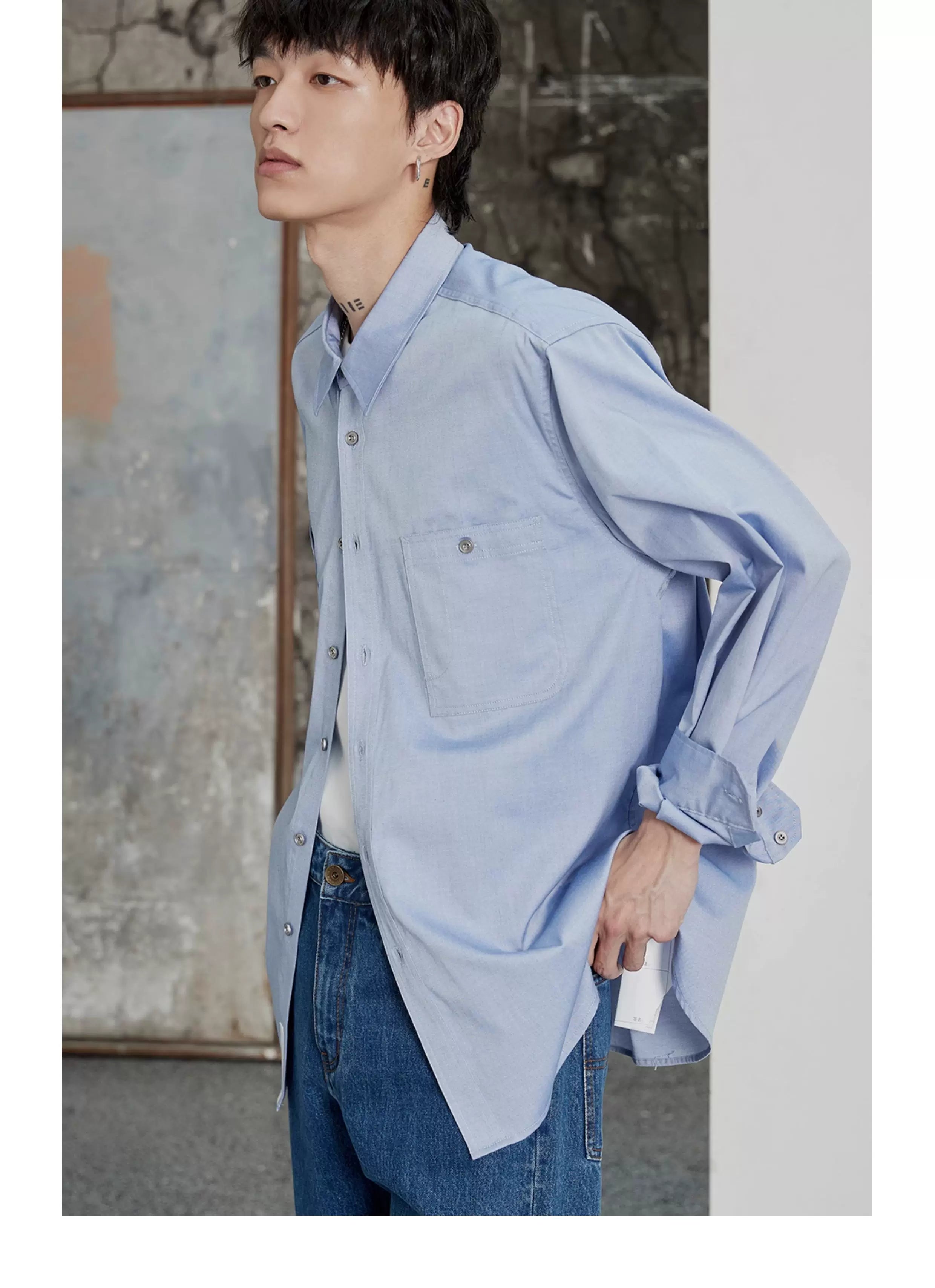 80s Cotton Oxford Asymmetric Pocket Shirt