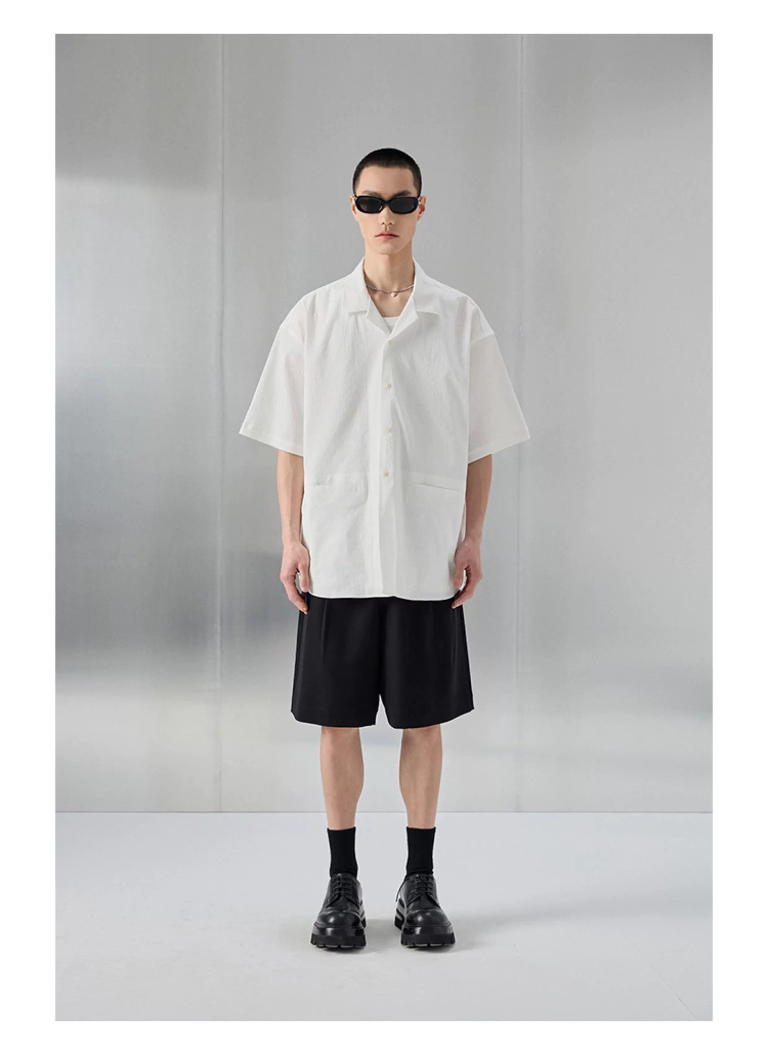 Bark Textured Cuban Collar Casual Shirt