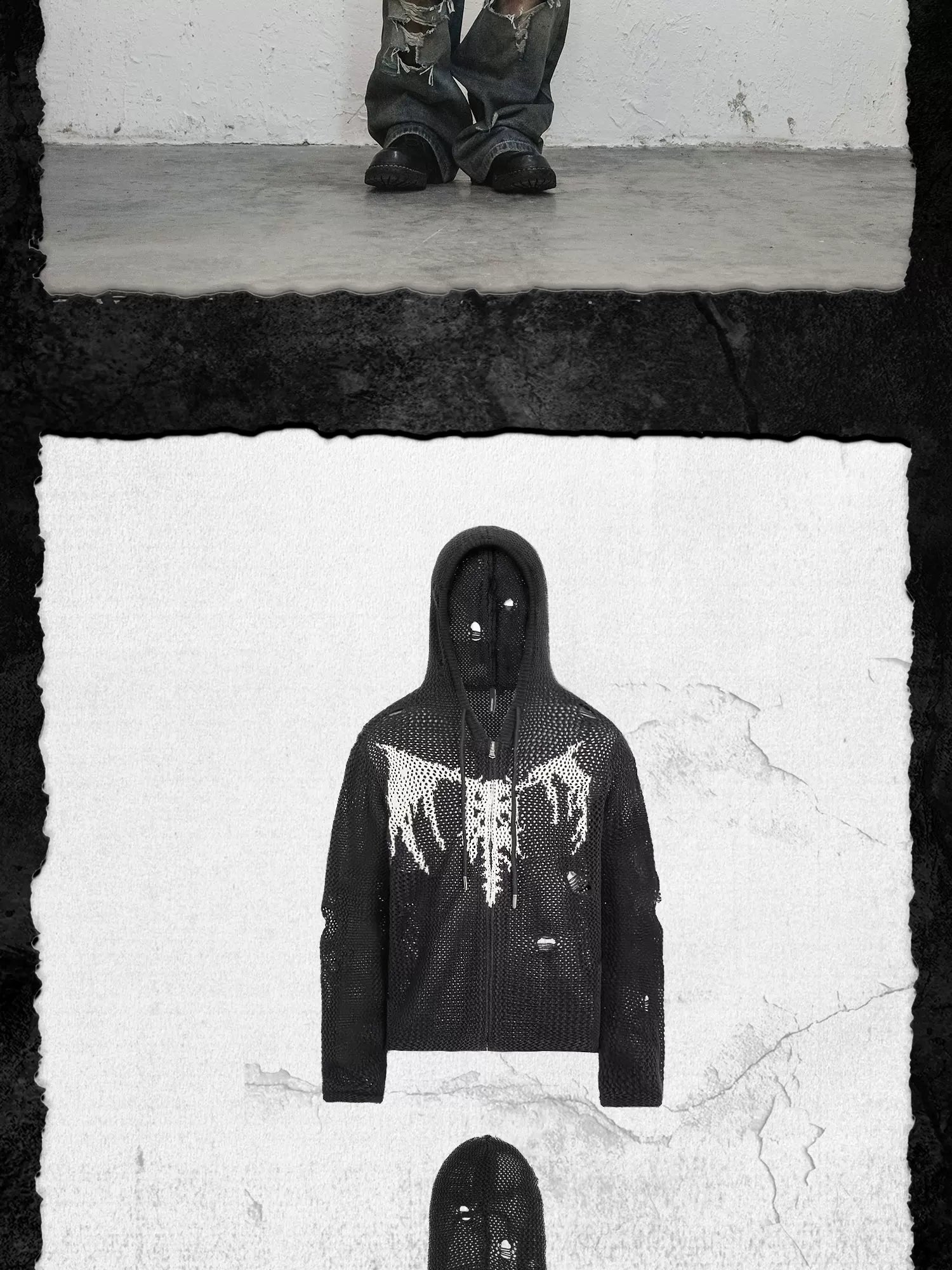 Devil Bone Jacquard Distressed Zip Cardigan