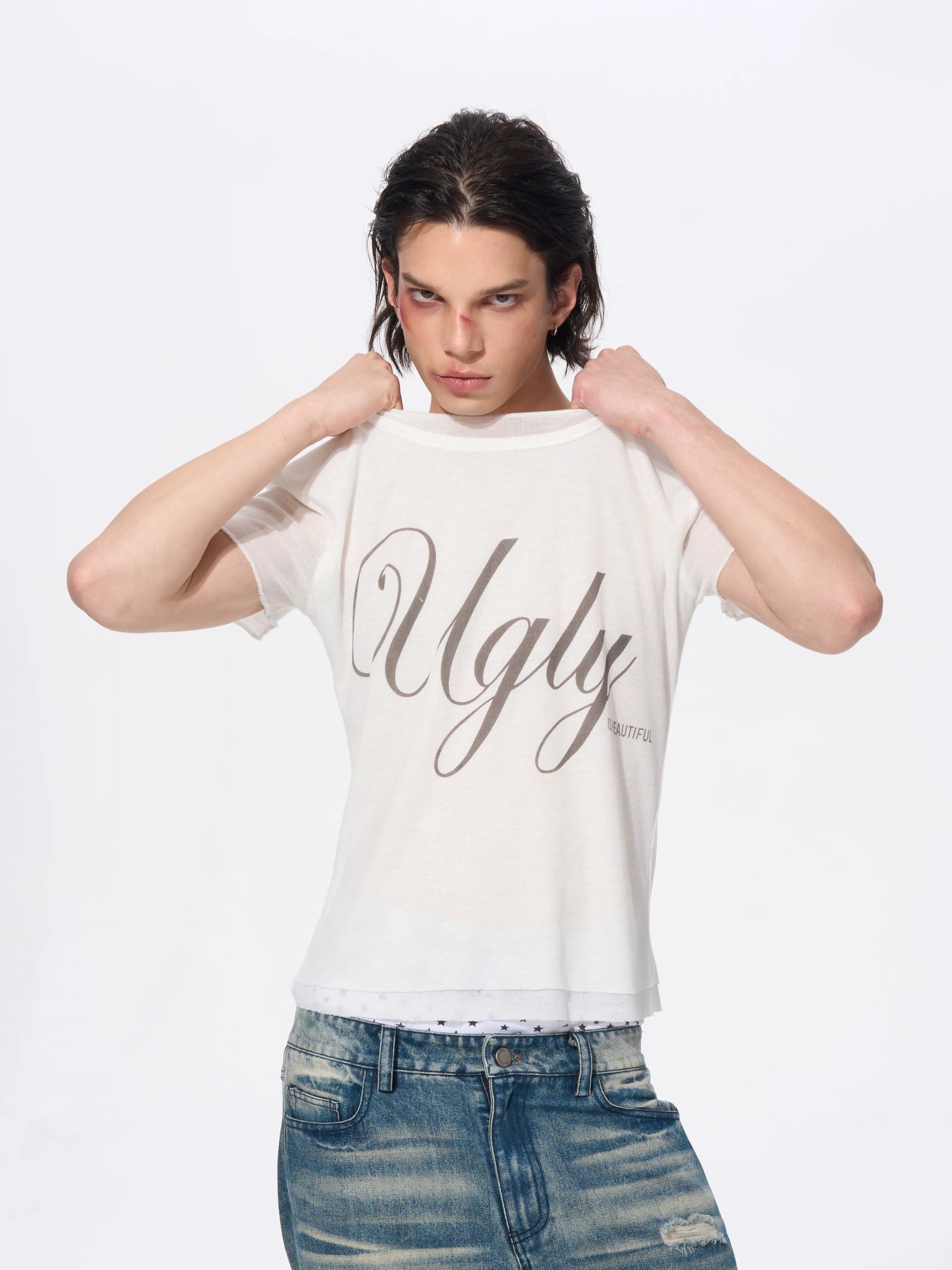 White Men's Twofer Letter Print Tee