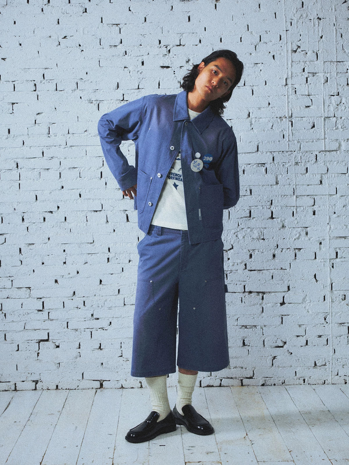 Washed Indigo Cargo Cropped Pants