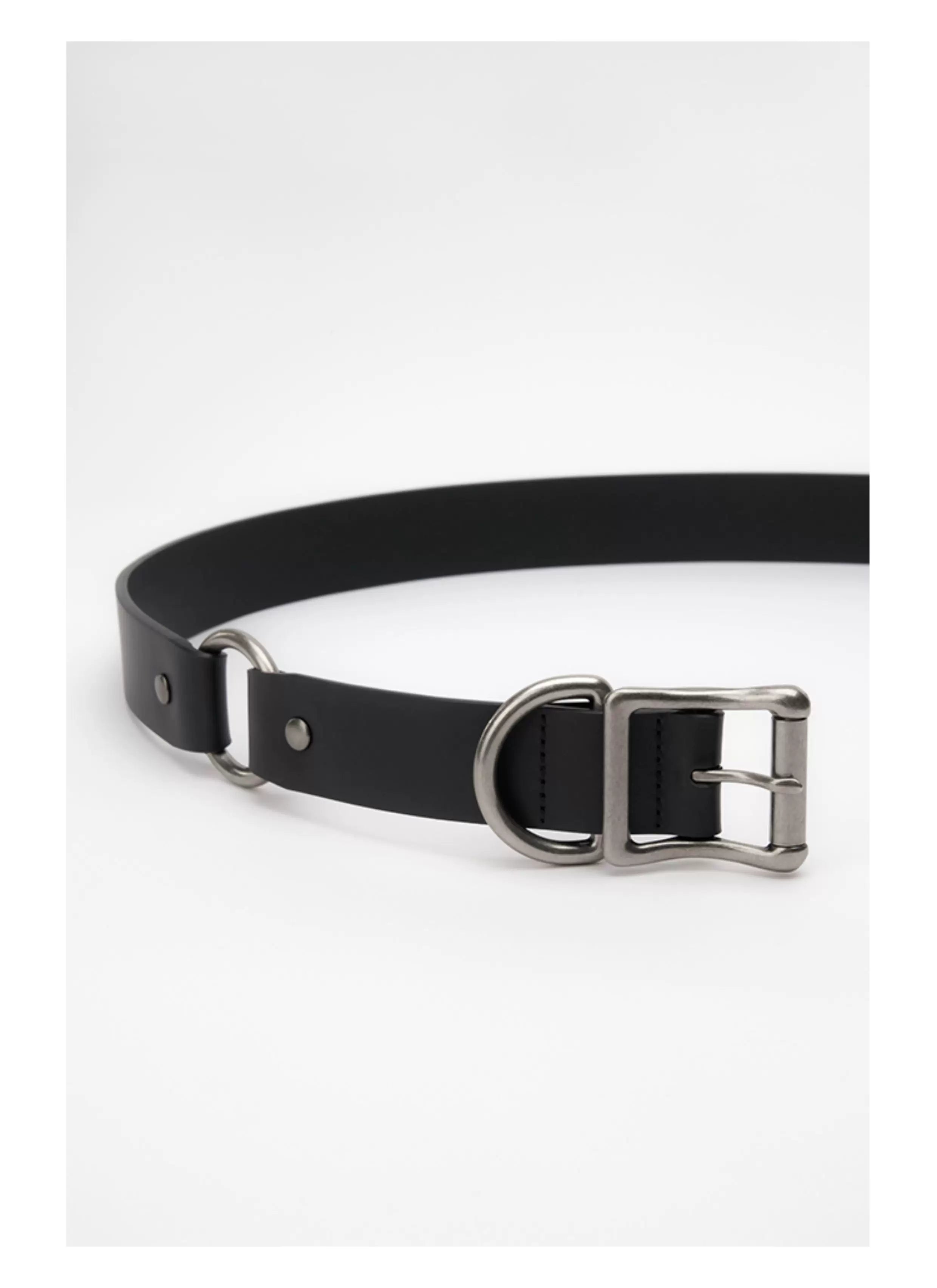 Black Vintage Silver Buckle Leather Belt