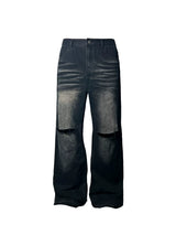 Two-Tone Distressed Wide Leg Flared Jeans