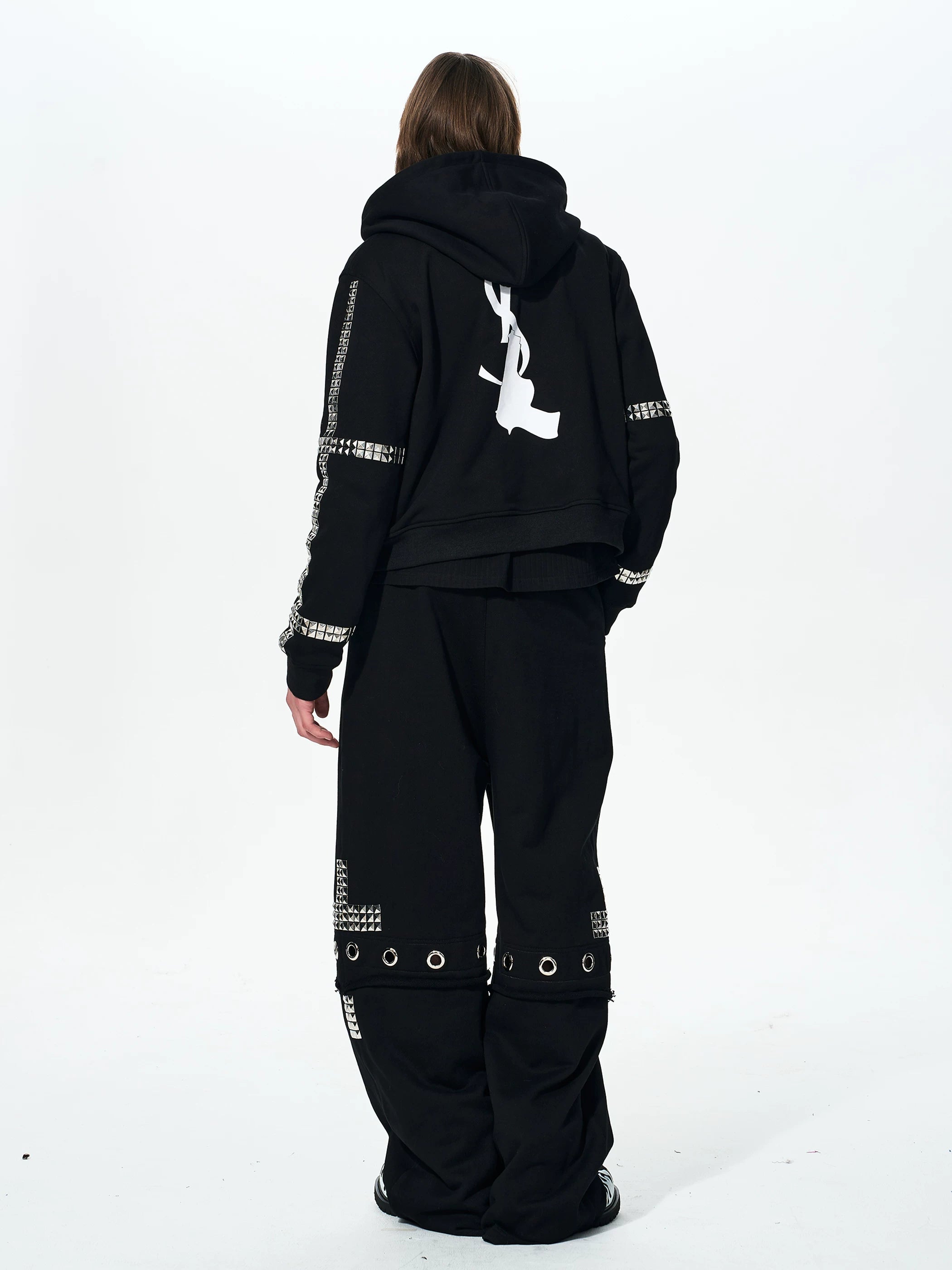 Men's Black Straight Two-In-One Riveted Sweatpants