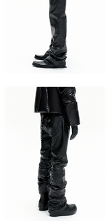Dark Stacked Waxed Straight Skinny Pants