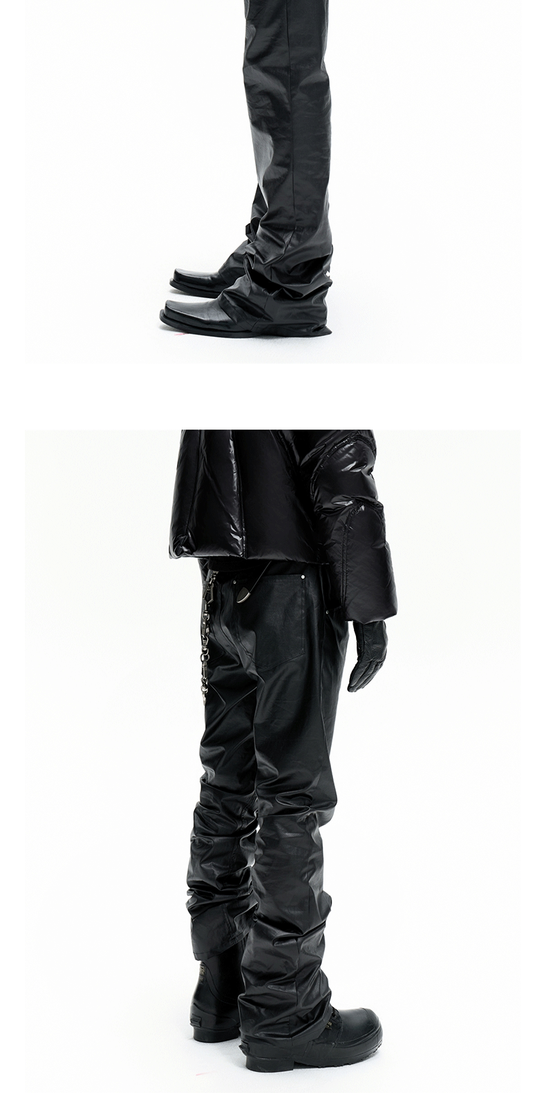 Dark Stacked Waxed Straight Skinny Pants