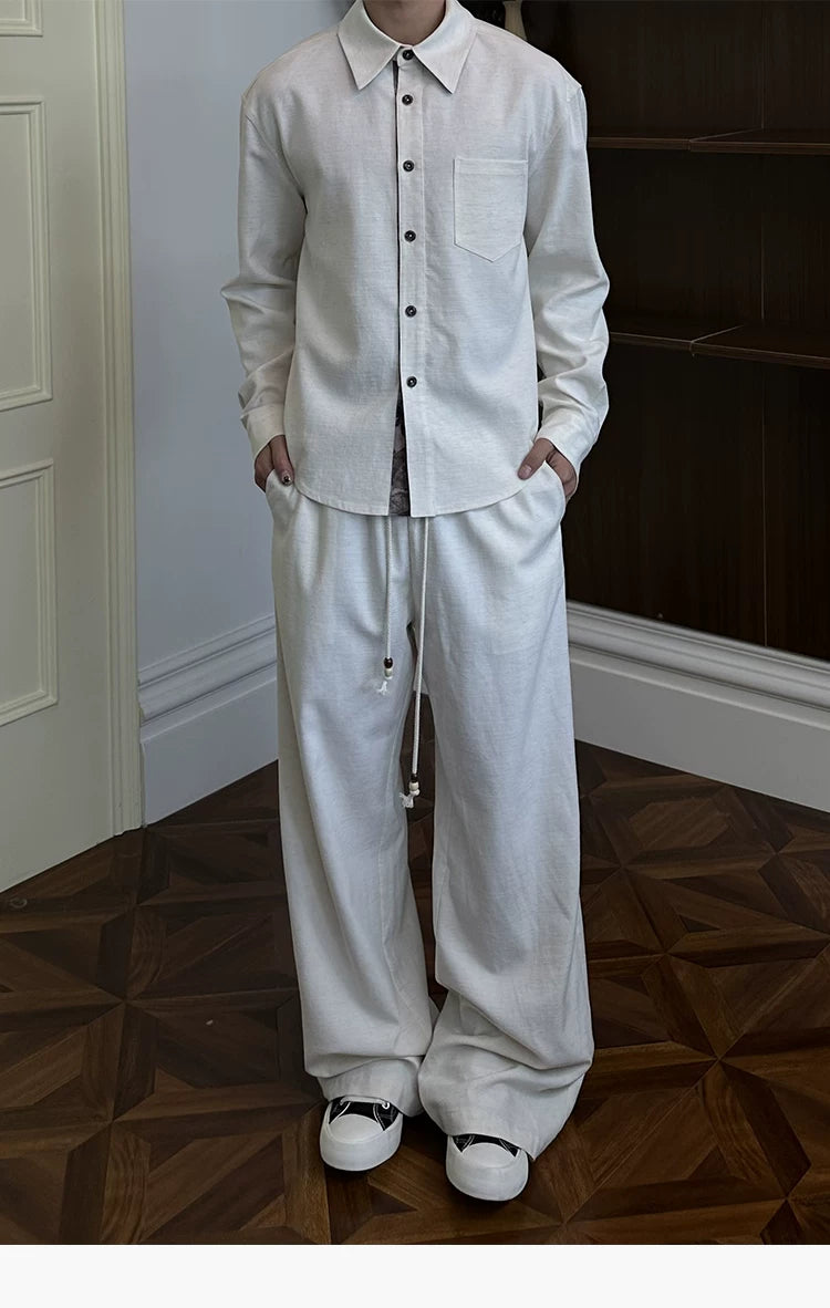 Straight Leg Drawstring Linen Tencel Pants