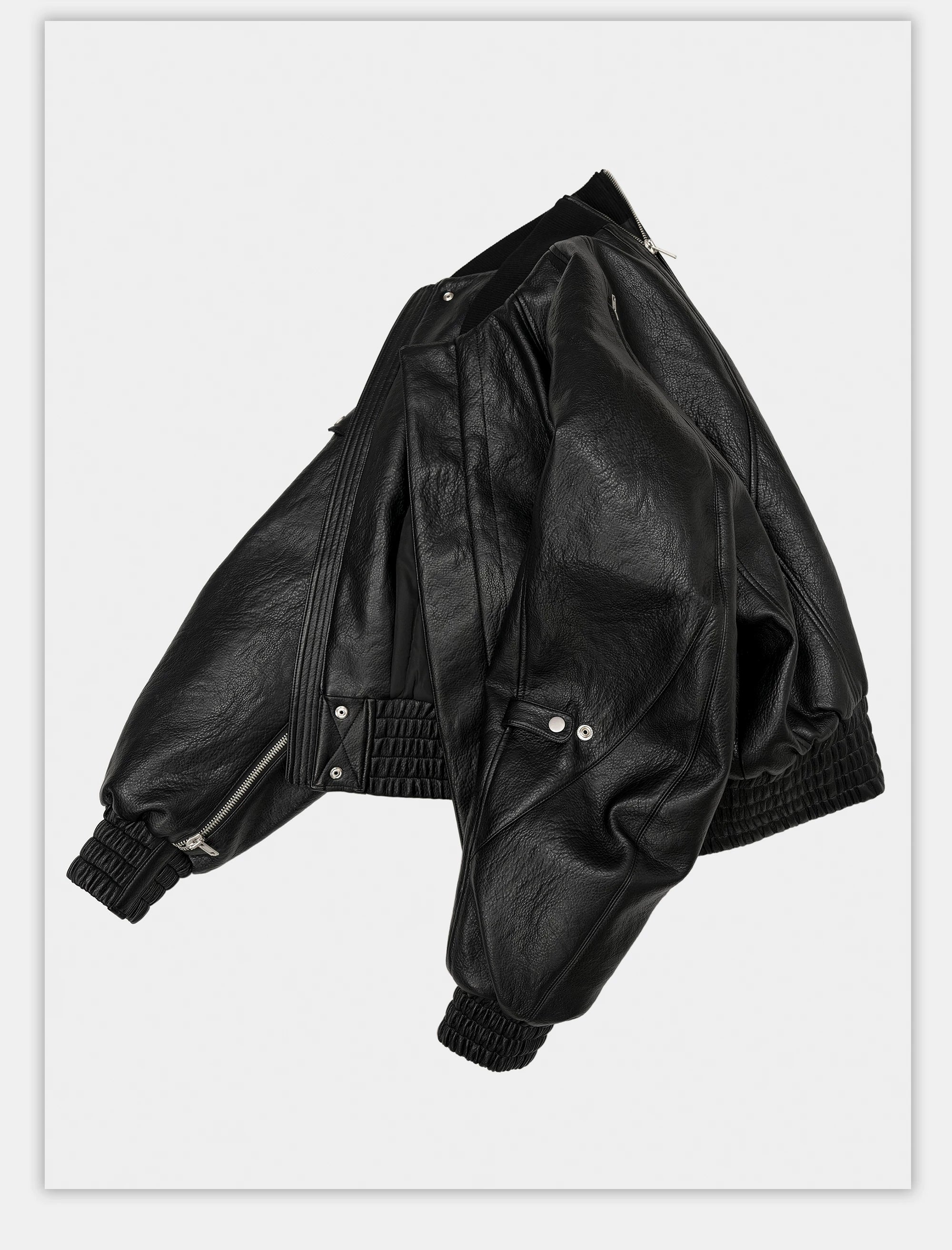 Dark Textured Curve Sleeve Bomber Jacket