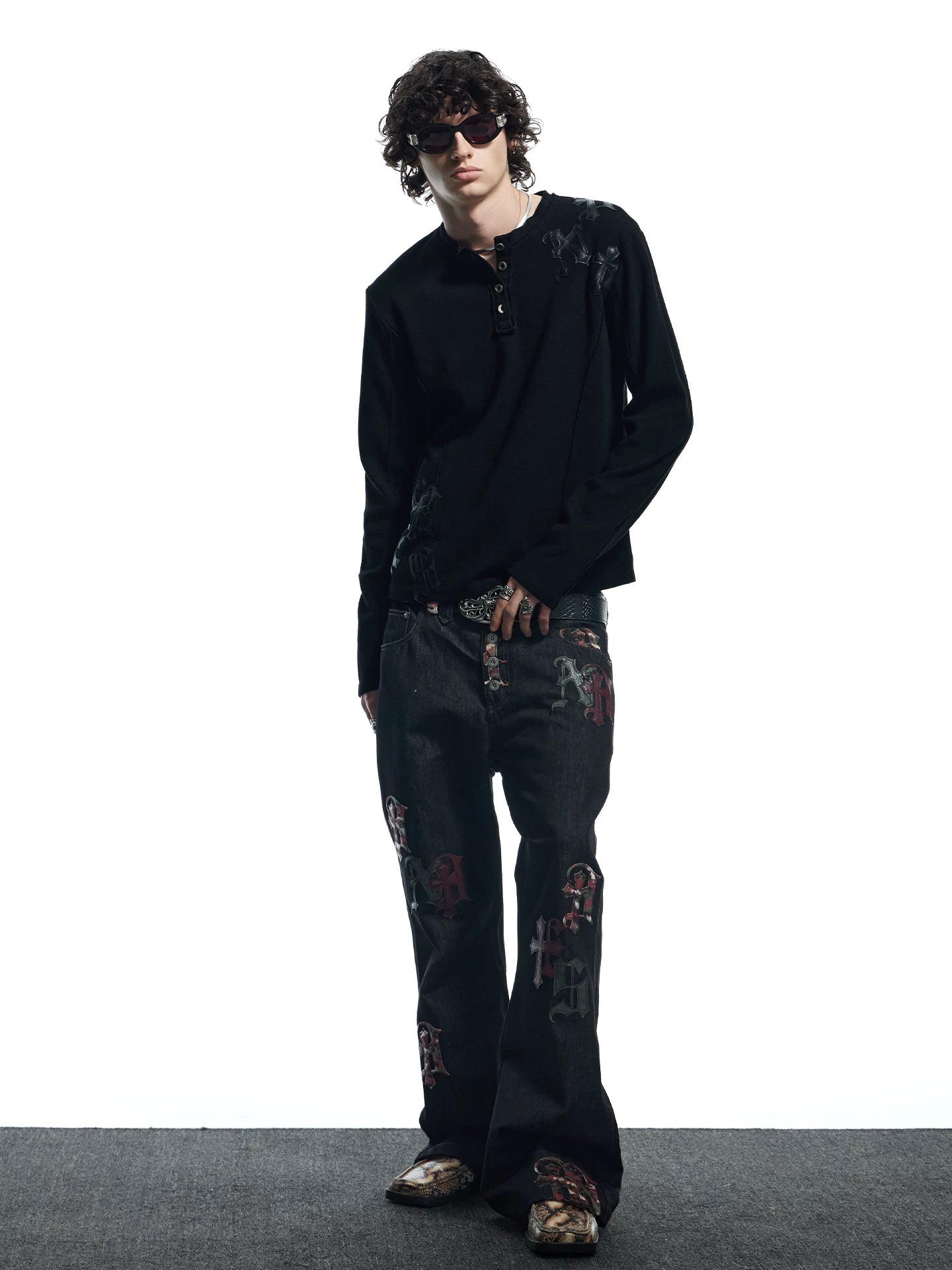 Streetwear Gothic Camo Leather Straight Jeans