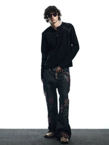 Streetwear Gothic Camo Leather Straight Jeans