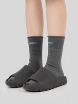 Grey Washed Frayed Embroidered Logo Socks