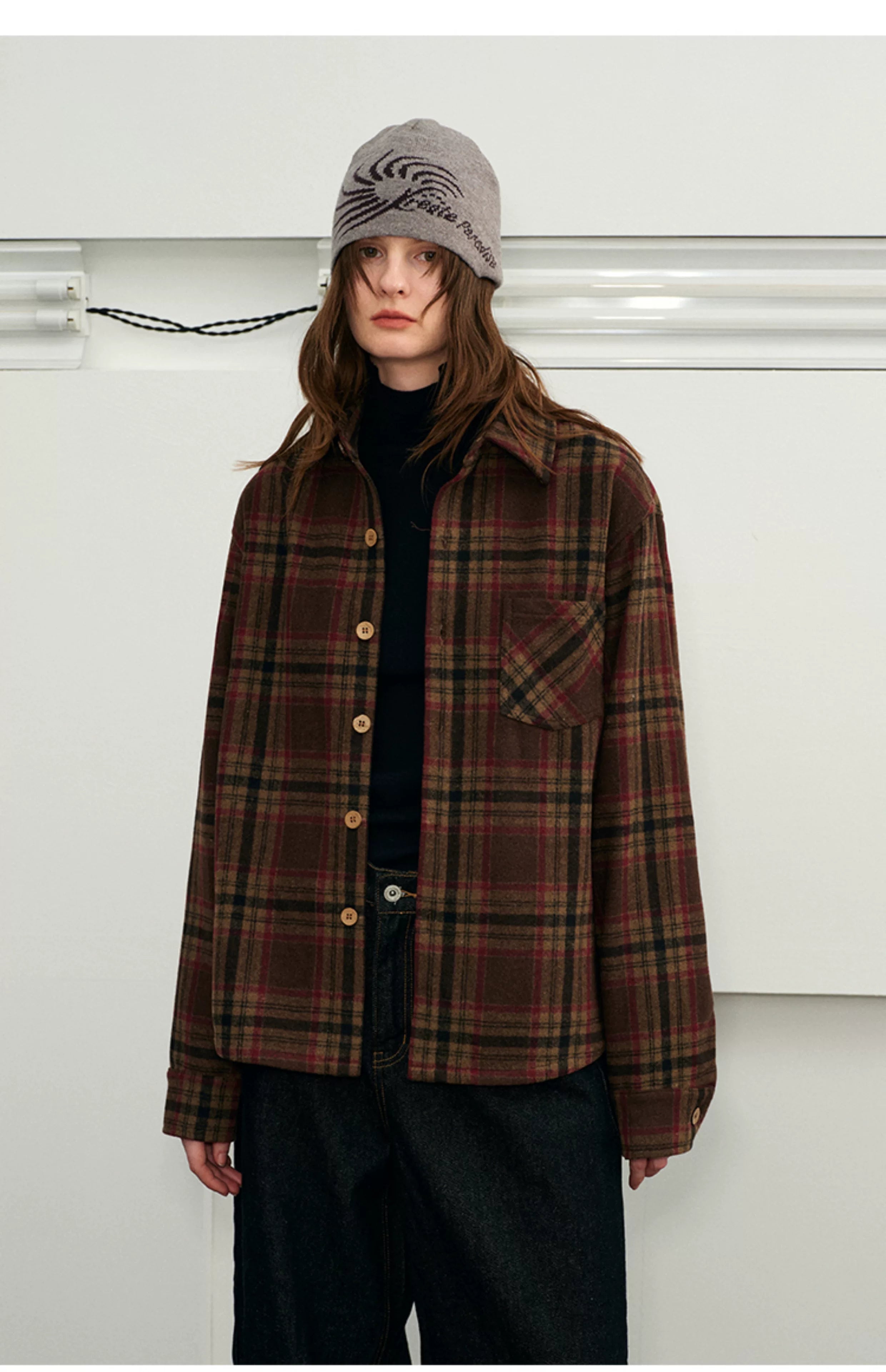 Men's Long-sleeve Plaid Wool Blend Shirt
