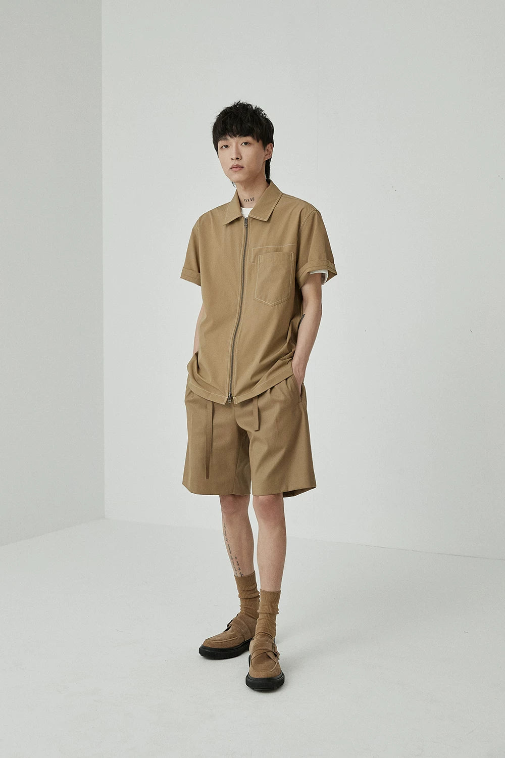 Draped Drawstring Elastic Waist Pleated Shorts