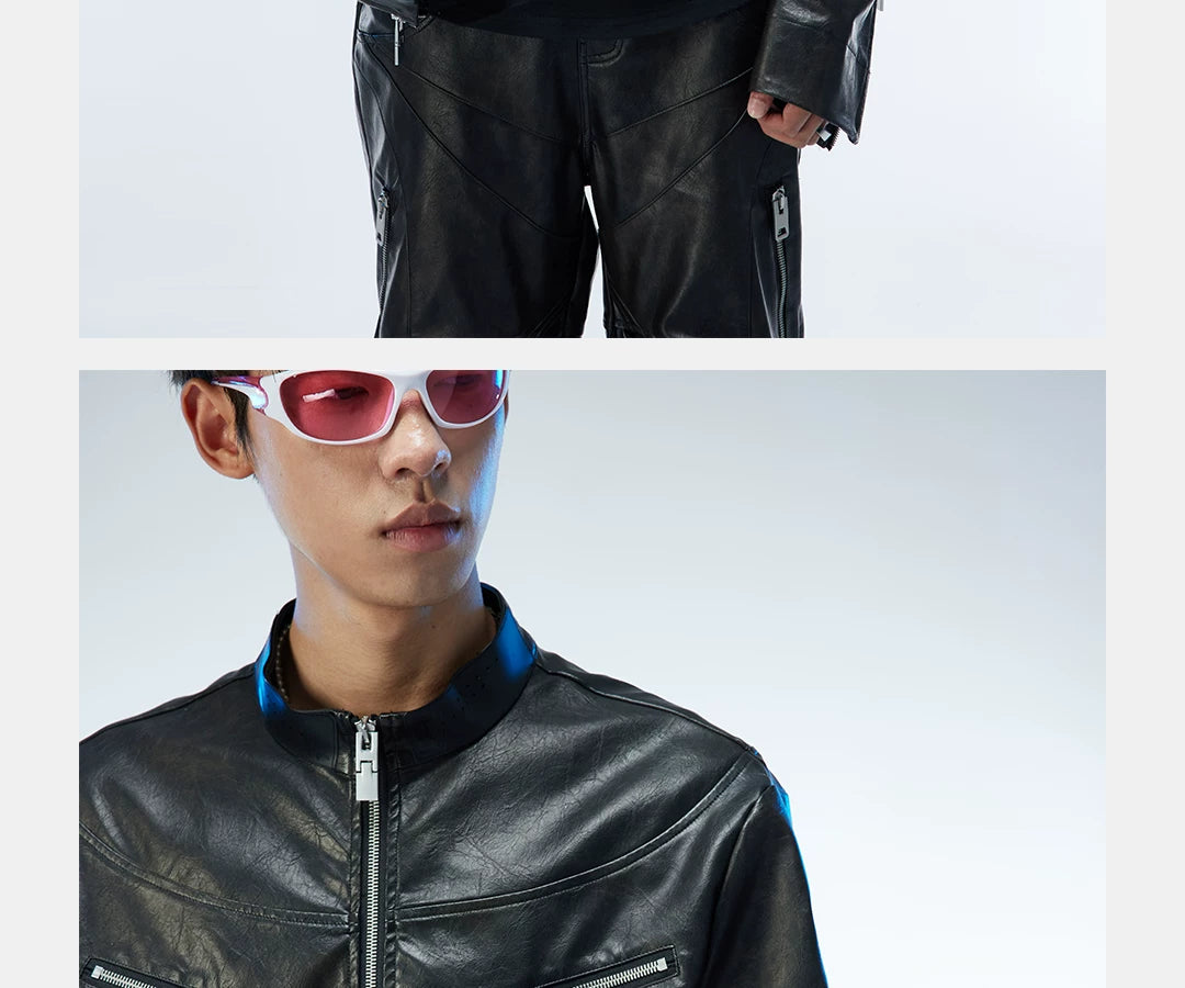 Men's Distressed Cropped Leather Moto Jacket
