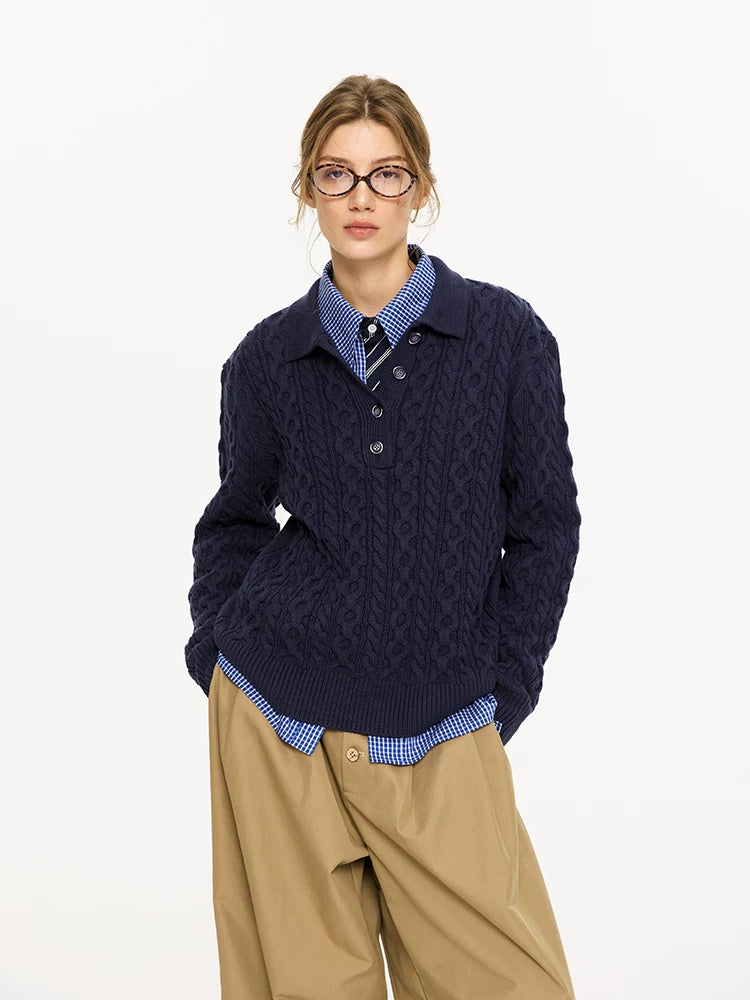 Men's Milk Cotton Cable Polo Sweater