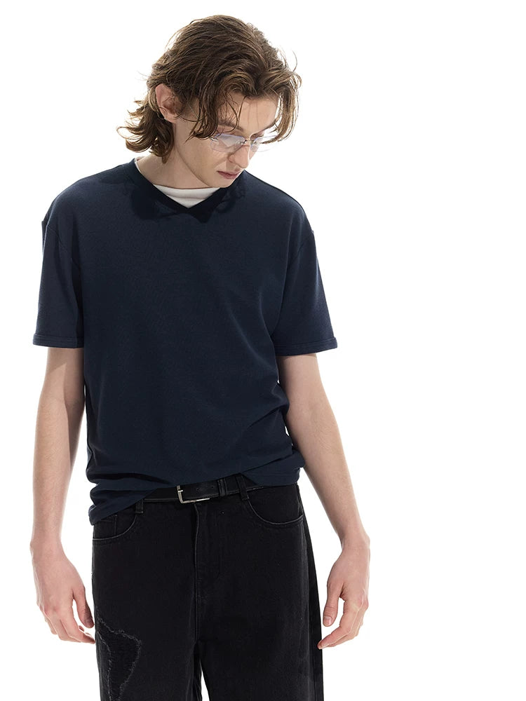 3-Tone Patchwork V-Neck Waffle Tee