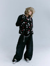 Black Distressed Knee Multi-Pocket Cargo Pants