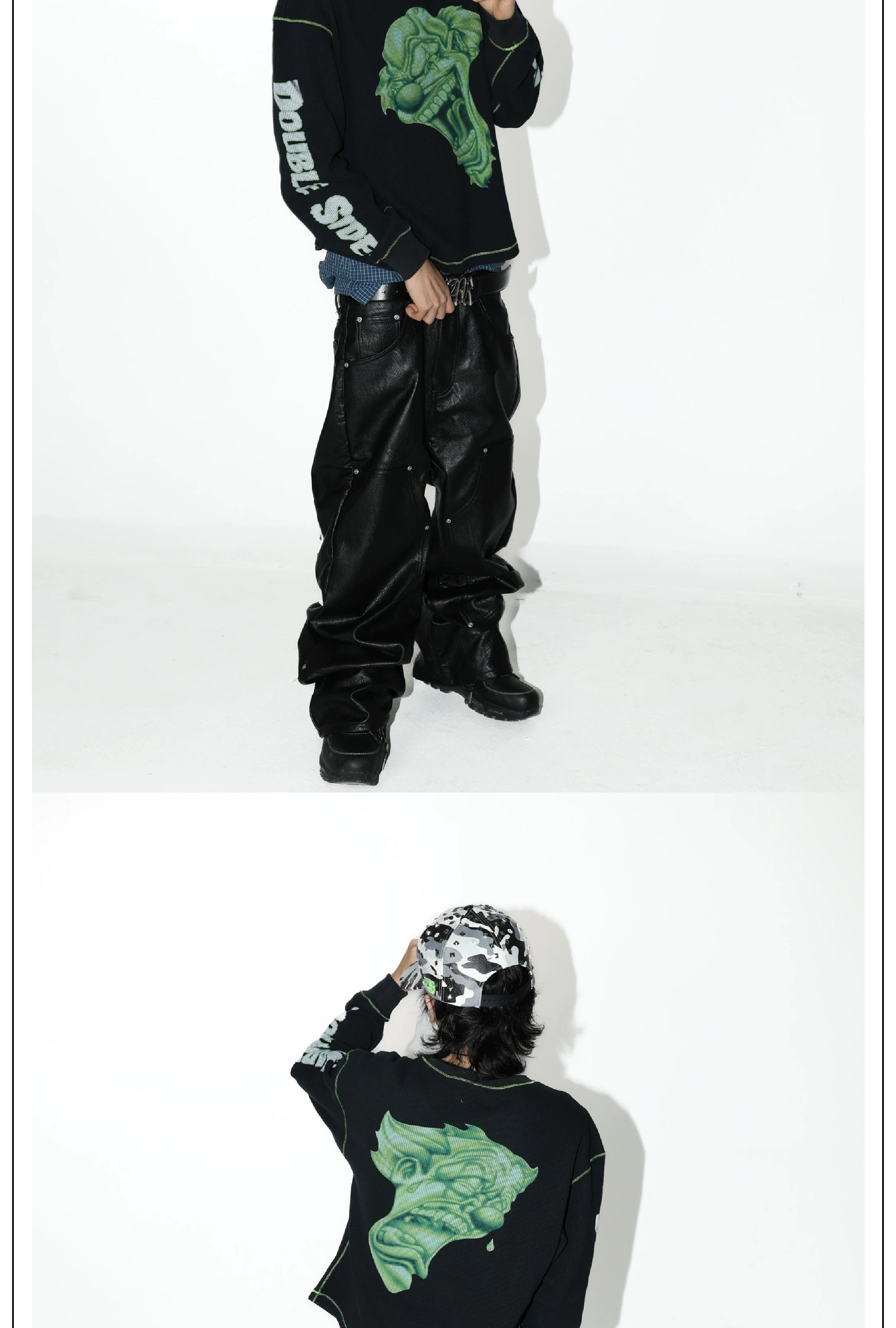 White Camo Riveted Embroidered Leather Baseball Cap