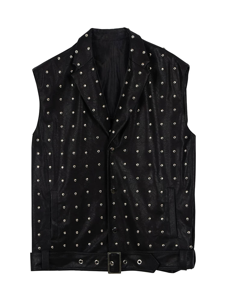 Punk Studded Wide-Shouldered Leather Vest