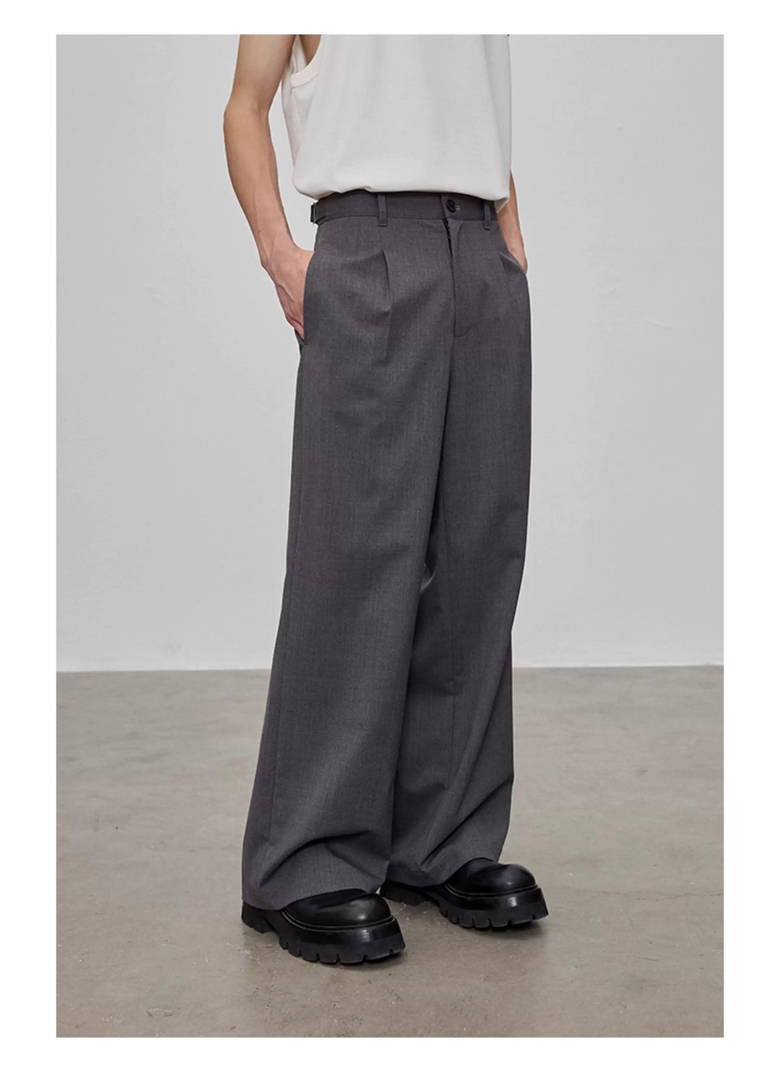Adjustable Waist Wool Blend Dress Pants