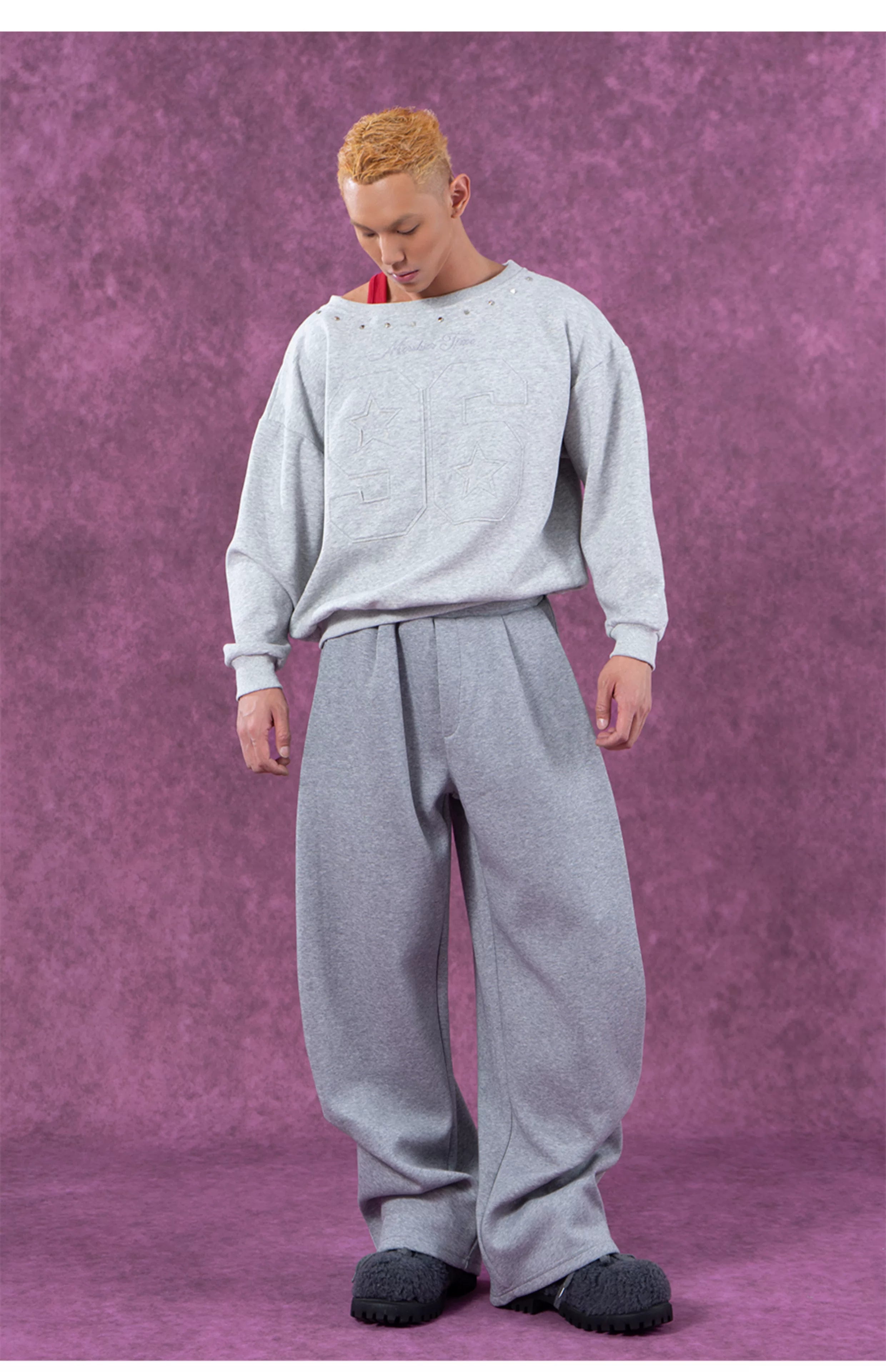Gray Black Elastic Waist Sweatpants