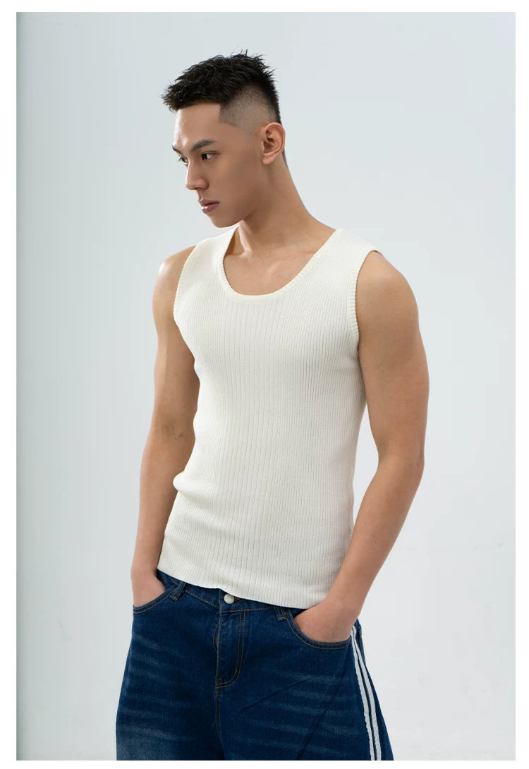 Men's Slim Striped Ribbed Knit Vest