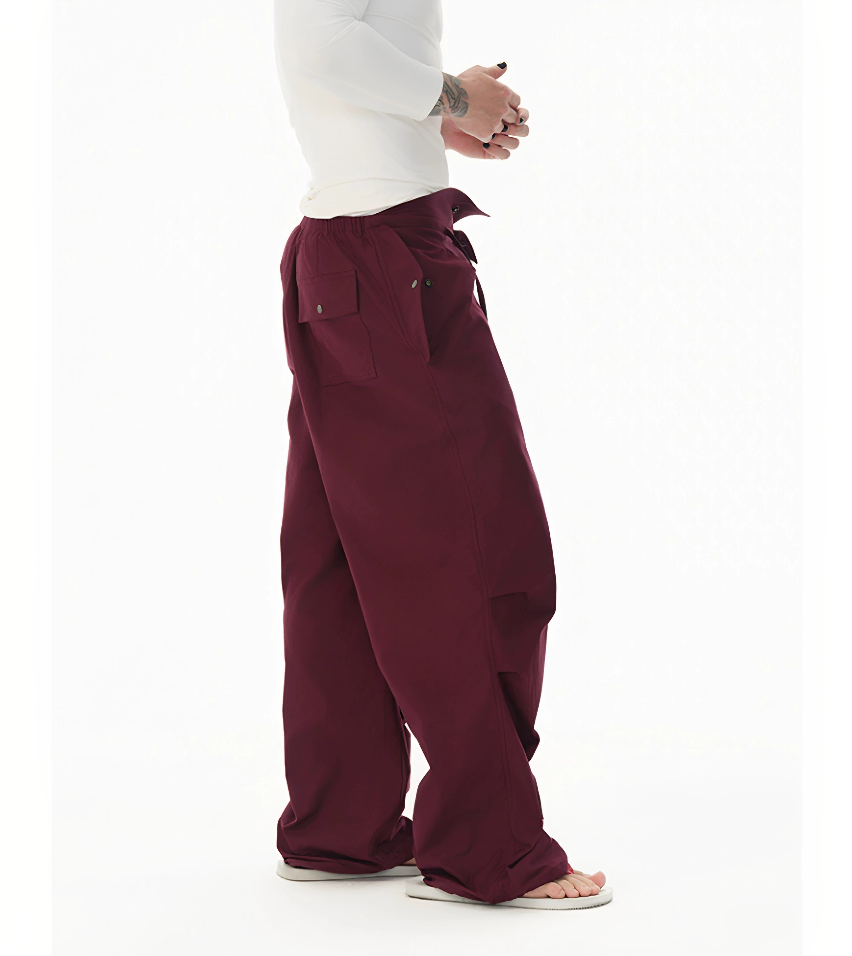 Cotton Low Waist Cargo Parachute Pants