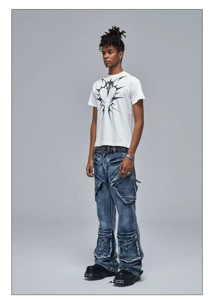 Cleanfit Green Washed Multi-pocket Straight Jeans