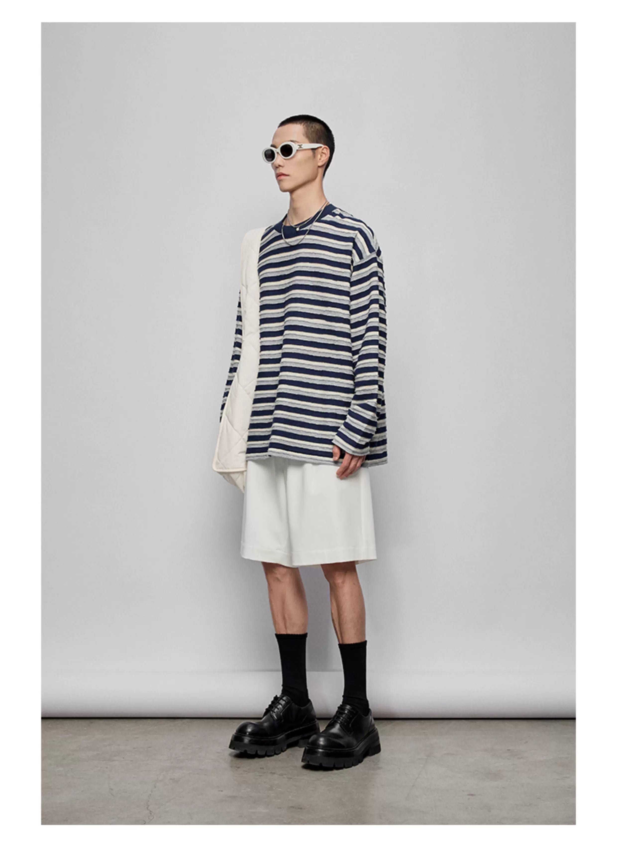 Striped Raw Edge Long Sleeve Tee