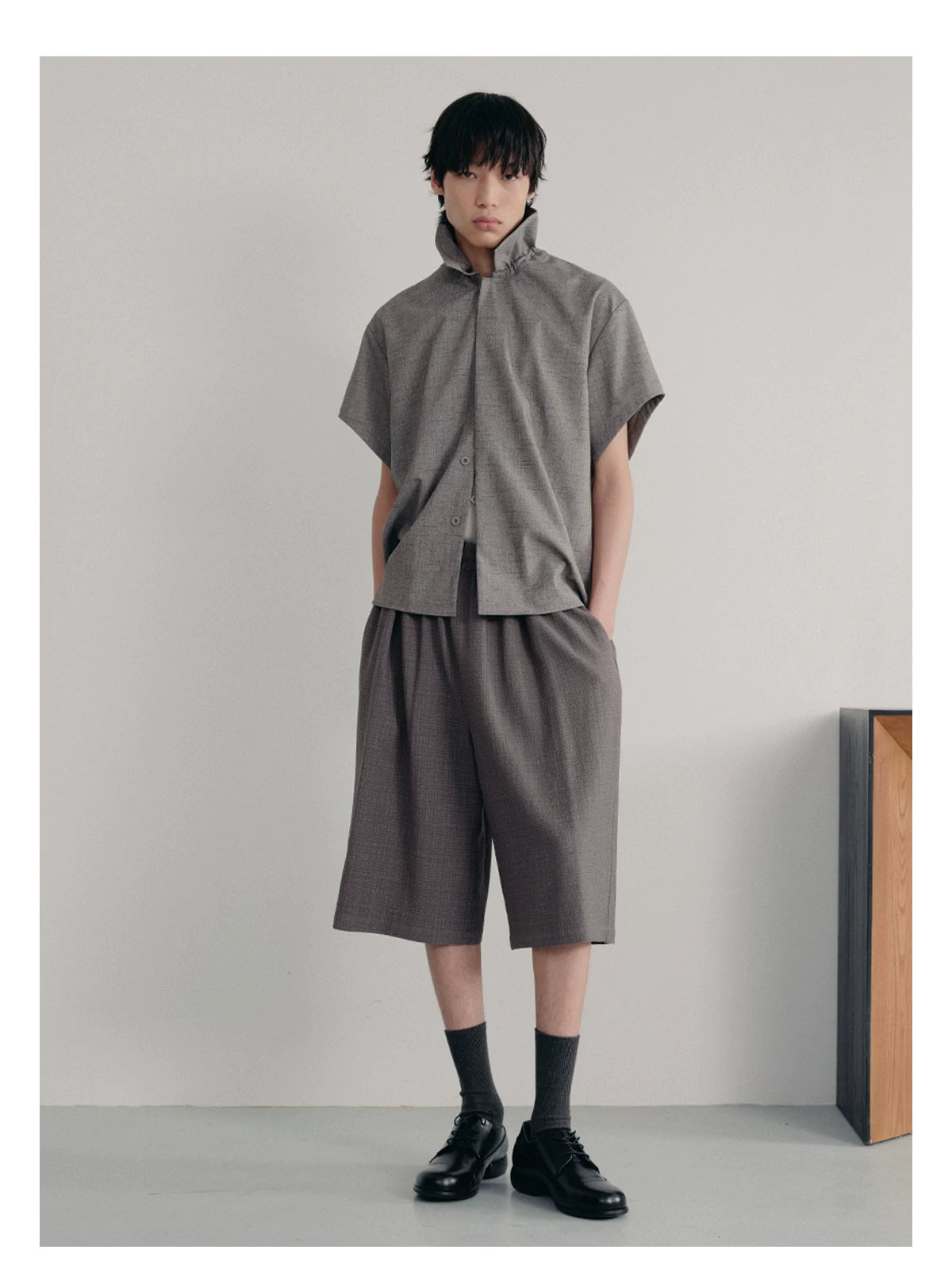 Ruffled Collar Cotton Linen Buttoned Shirt