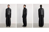 Black Ribbed Cuff Faux Leather Jacket