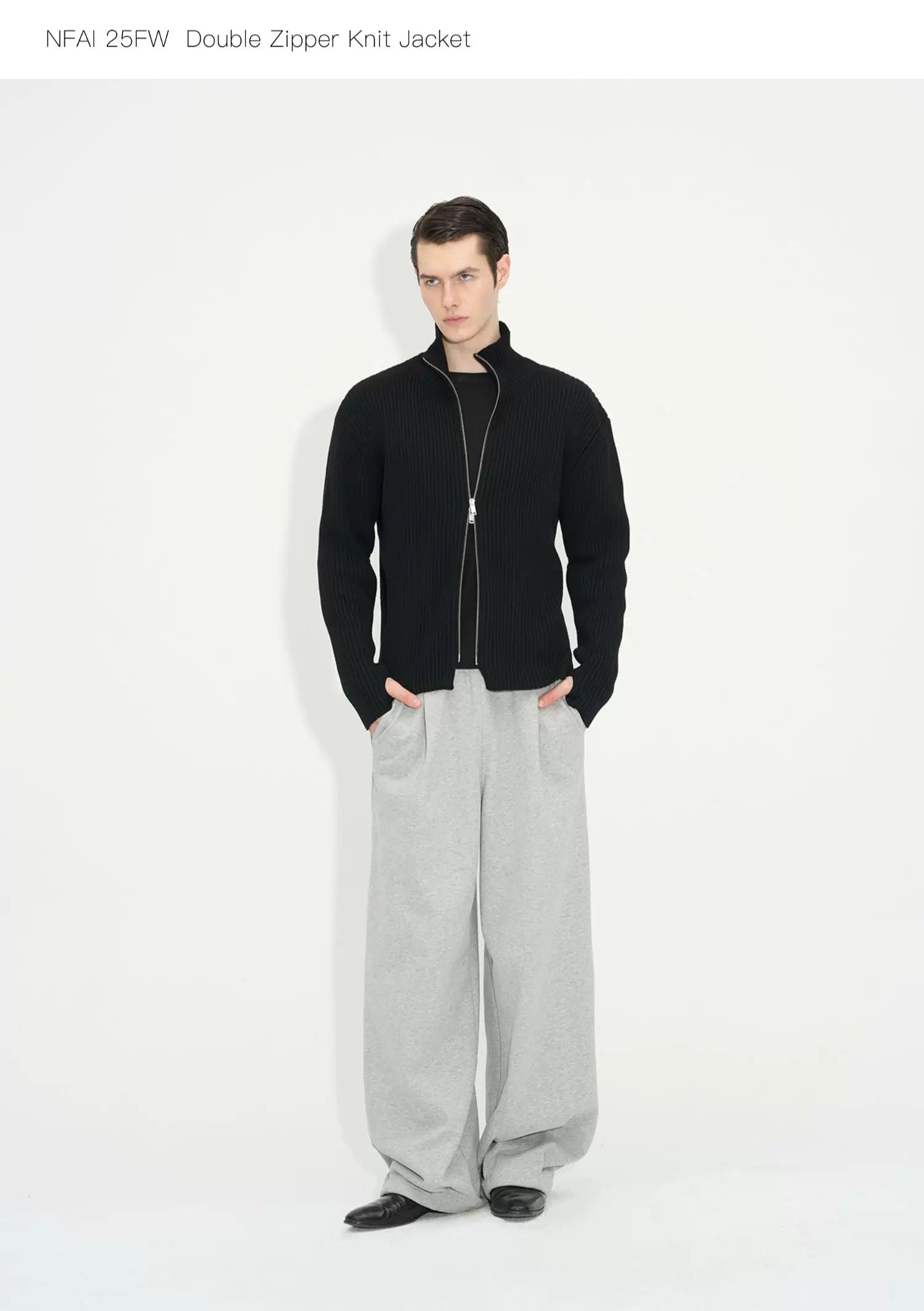 Double Zipper Thick Wool Knitted Jacket