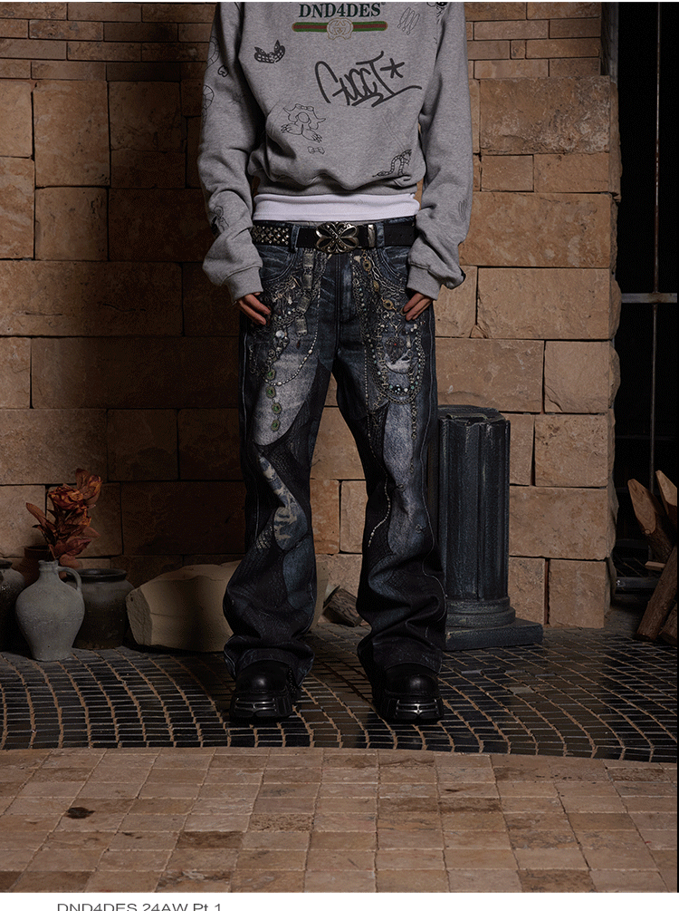 Digital Print Chain Lace Flared Pants