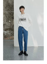 Vintage Washed Distressed Straight Cropped Jeans