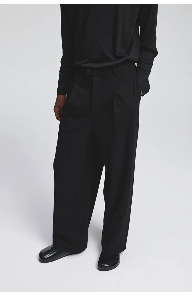 Pleated Elastic Waist Brushed Twill Slacks