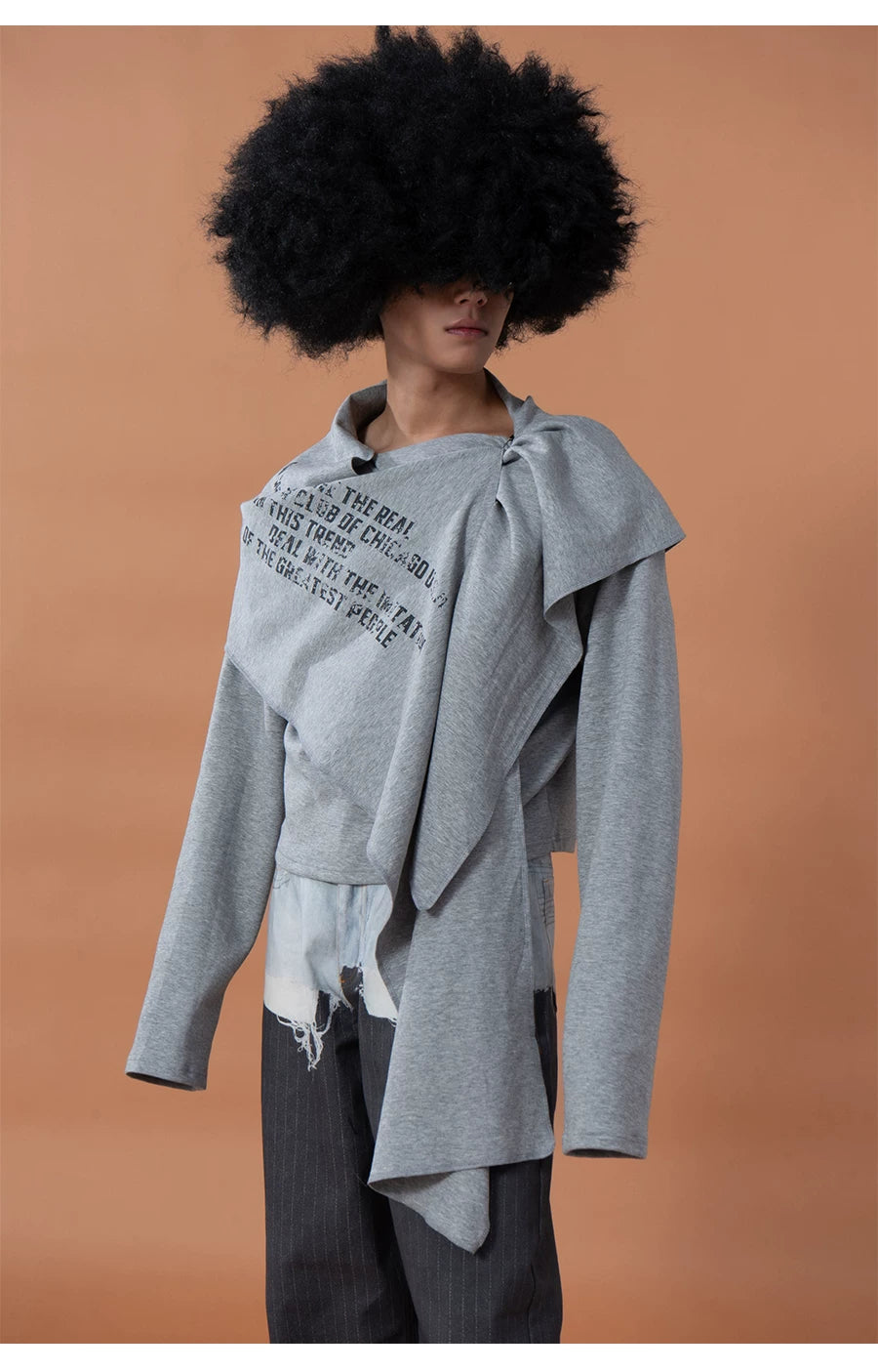 Men's Gray Print Patchwork Hoodie