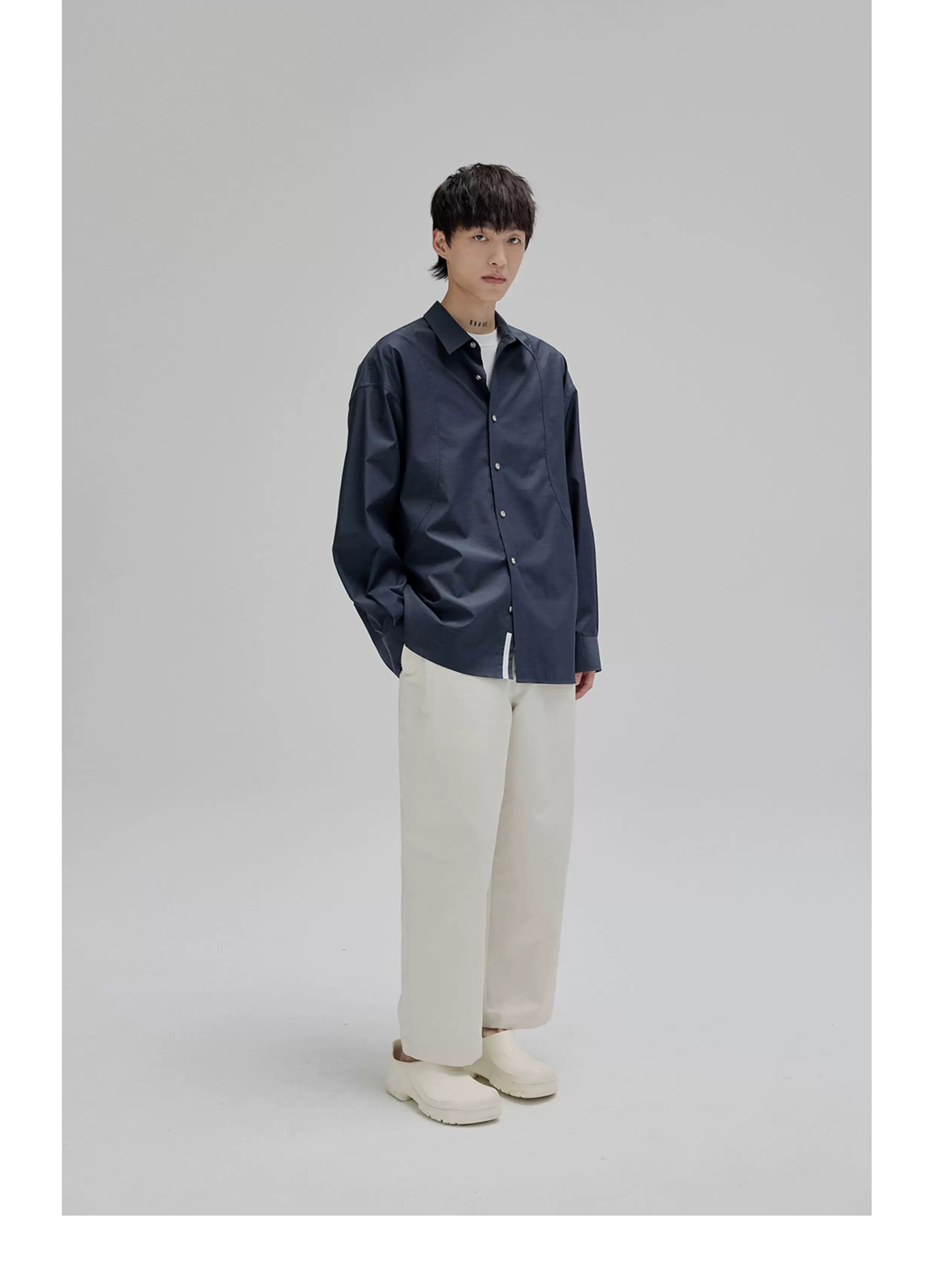 Basic Long Sleeve Cotton Blend Shirt