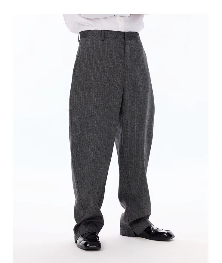 Grey Pinstripe Wool Blend Trousers