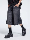 Special Waistband Tailored Washed Denim Shorts