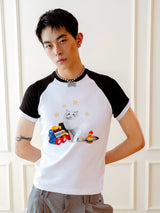 Vintage Cat Print Raglan Tee