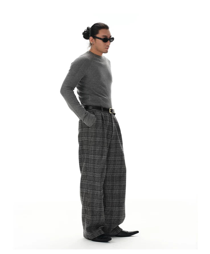 Black Grey Plaid Wool Pants