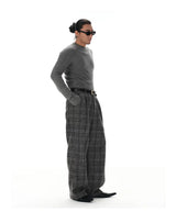 Black Grey Plaid Wool Pants
