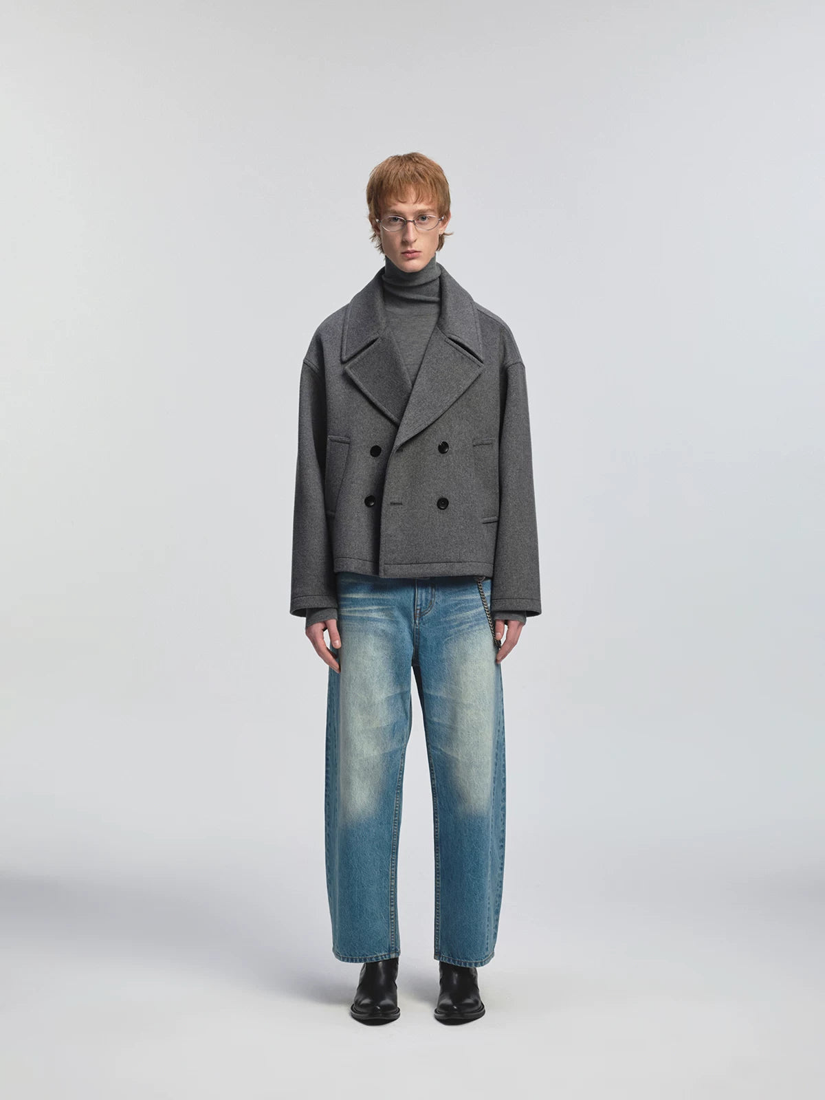 Curved Washed Denim Pants