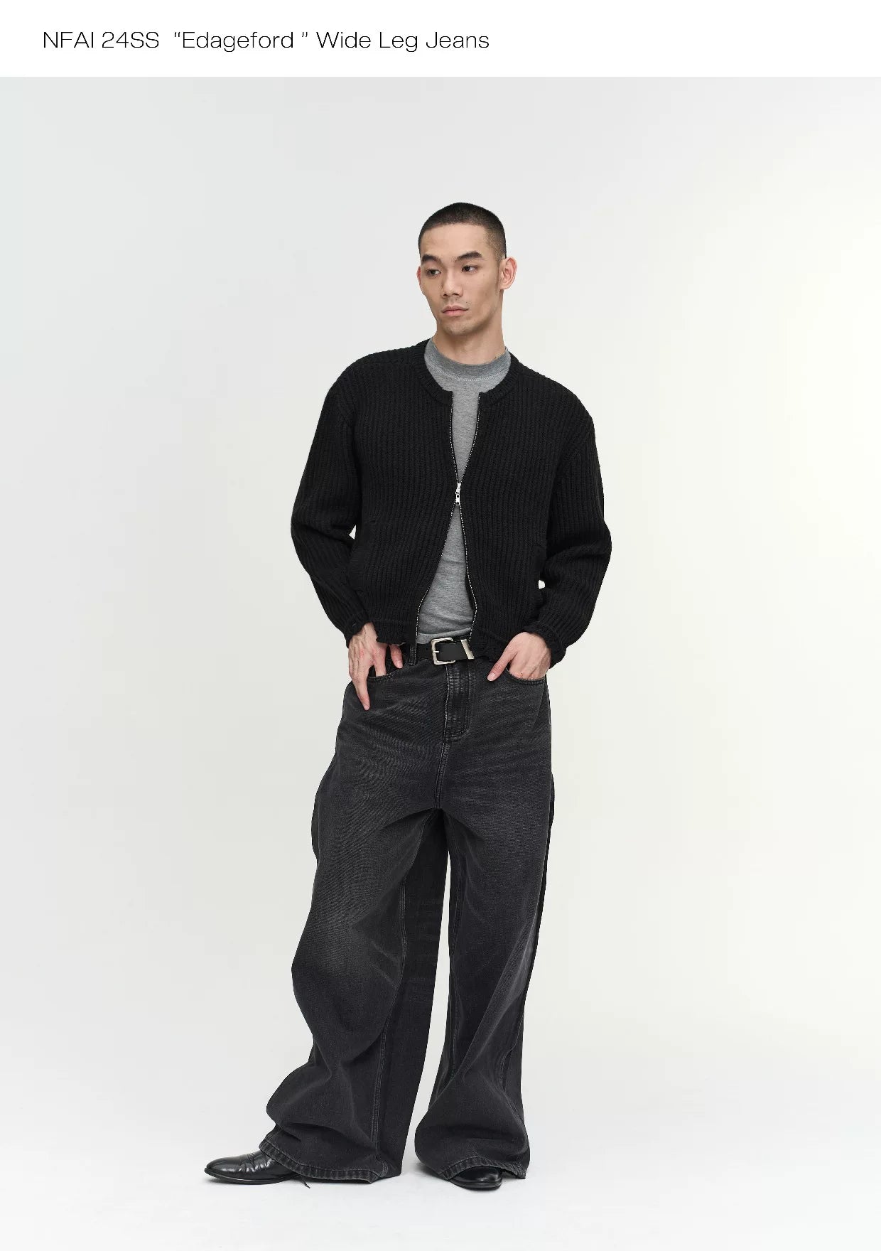 Wide Leg Cuffed Washed Jeans