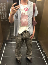 Rugged Distressed Camo Flare Cargo Pants