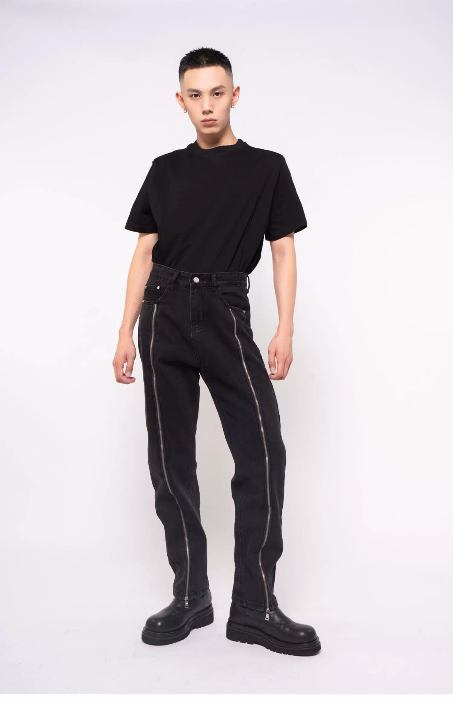 Men's Black White Padded Line Tee