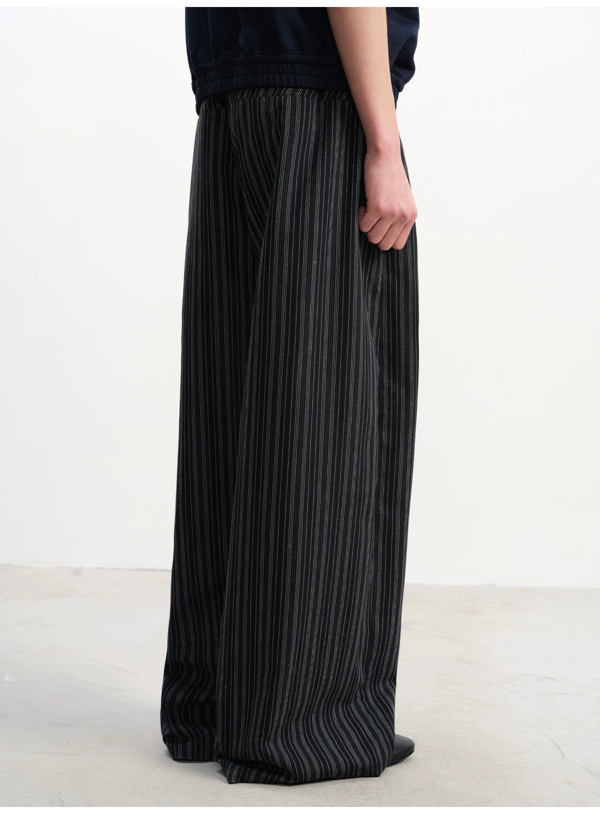 Tie-Front Striped Pleated Linen Pants